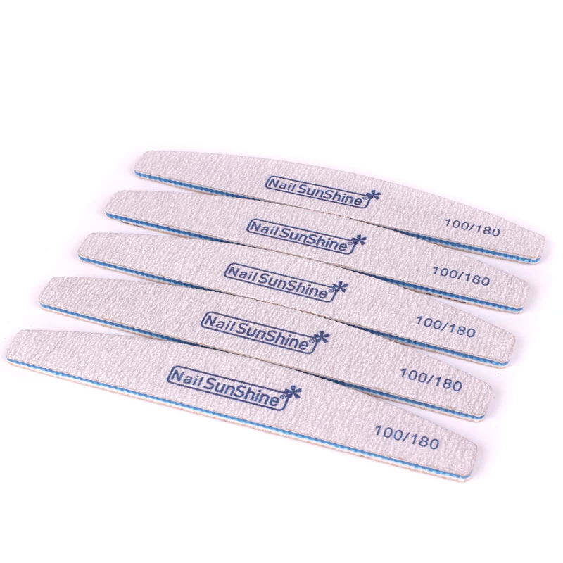 100Pcs Strong Sanpaper Nail Files 100/180 Lima Buffer Block Grey Boat Sanding Manicure Curved Double Sided Emery Board File | Красота и