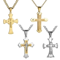 unisex hip hop rock stainless steel multi layer gold jesus cross necklace pendant punk gothic jewlery 4 styles dropshipping