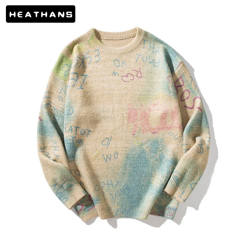 

Men's Tie-dye Sweaters Loose Lazy Wind Male Pullover Sweater O Neck Knitted Casual Sweater Jackets Men Cartoon Fashion Bottoming