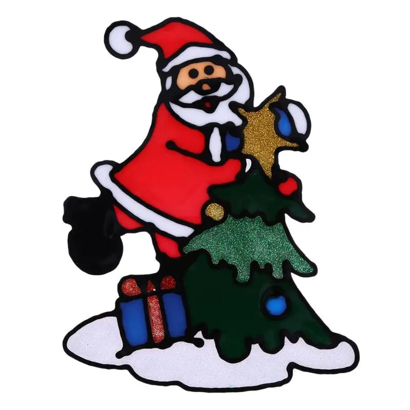 Рождественские силиконовые наклейки на стекла большое окно дверь стена обклеить