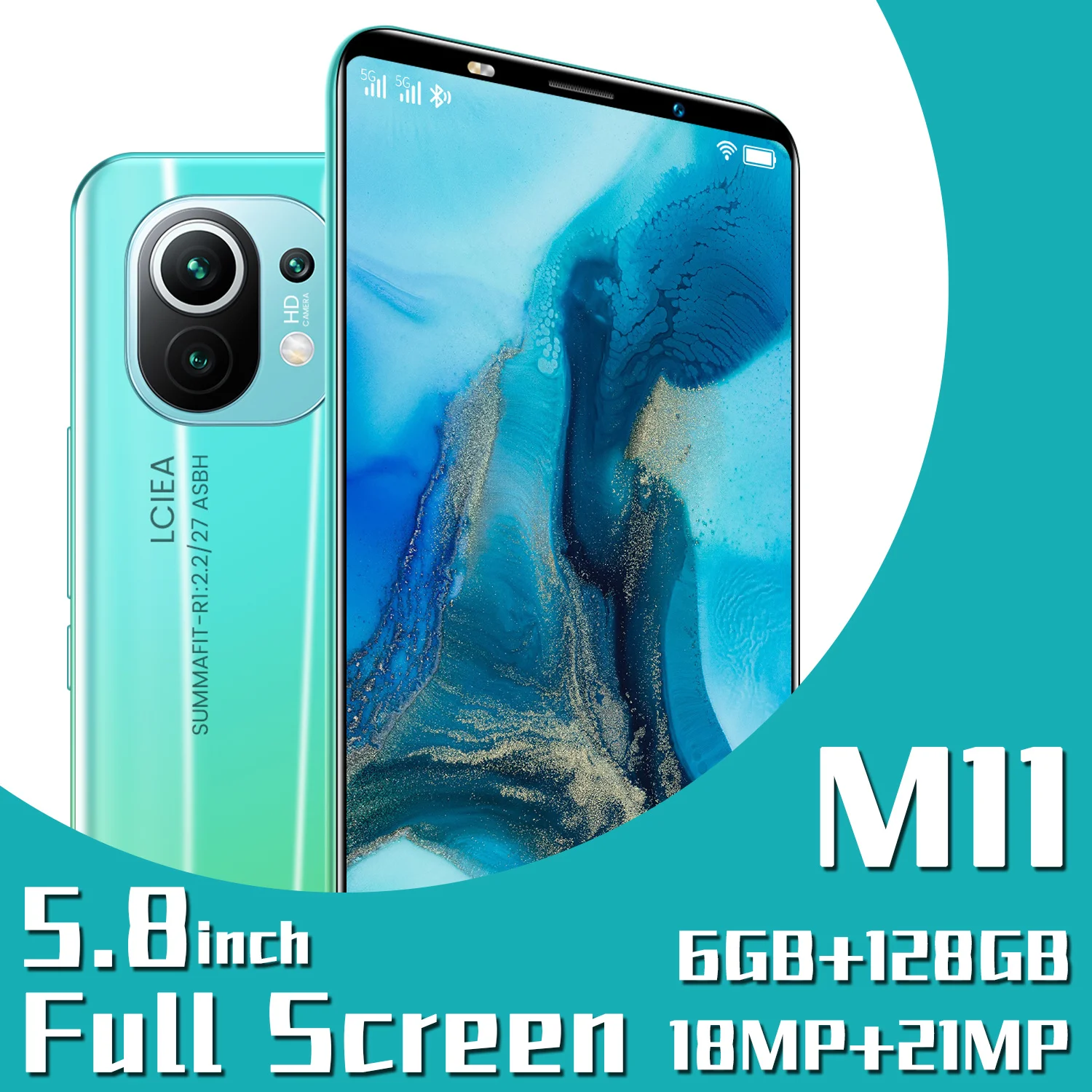 

2021 5.8Inch M11 Global 5G Lte Smartphones Android 10 6GB Ram 128 GB Rom Telephone 4800 mAh Dual Sim 18MP+21MP 10 Core MTK6898