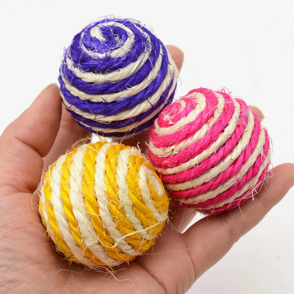 Dog Cat Kitten Pet Teaser Sisal Rope Weave Balls Play Chewing Catch Toy Rattle Scratch Fun Toys Straw Ball | Дом и сад