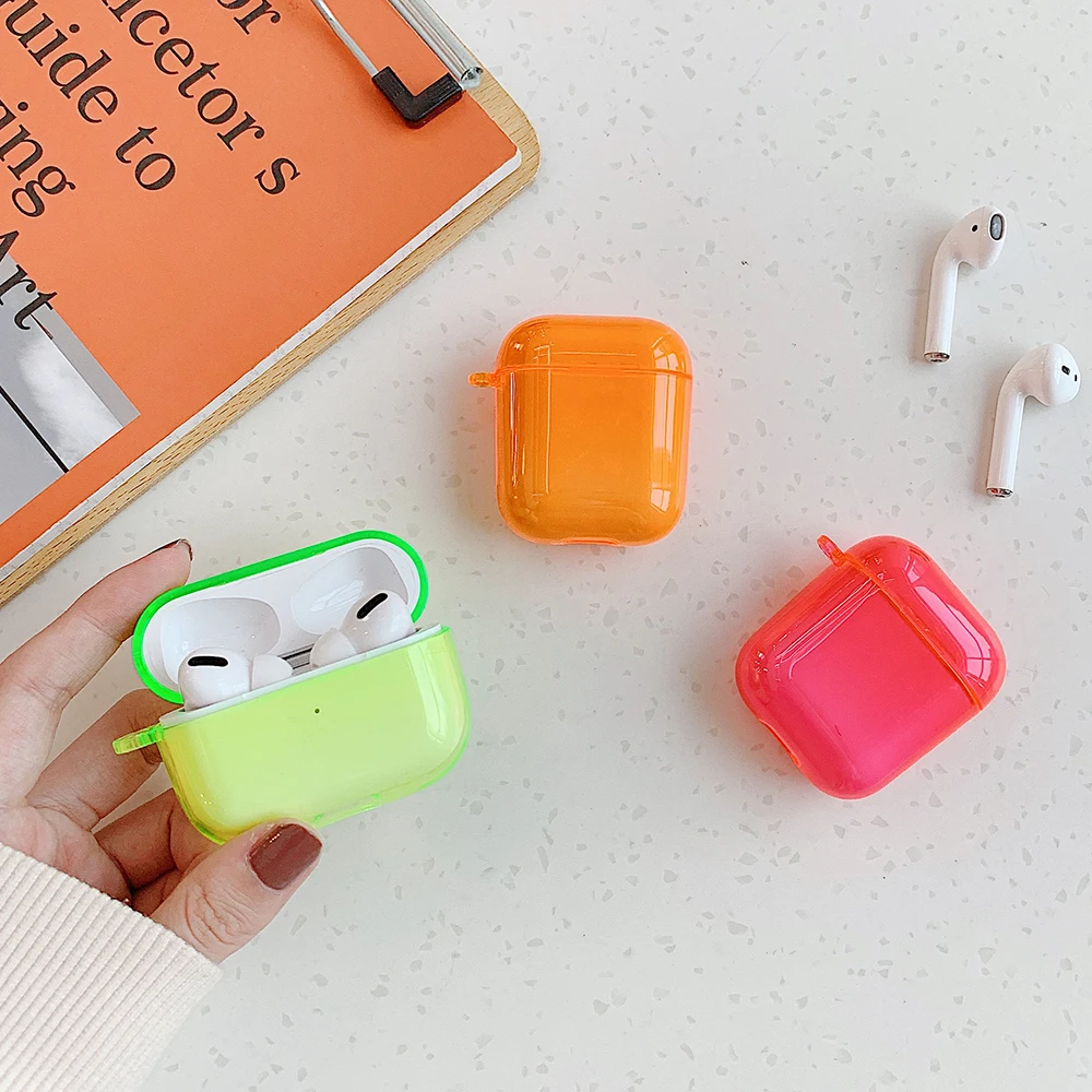 SUYACS флуоресцентный однотонный чехол для наушников AirPods 1 2 Pro Жесткий ПК Защитный