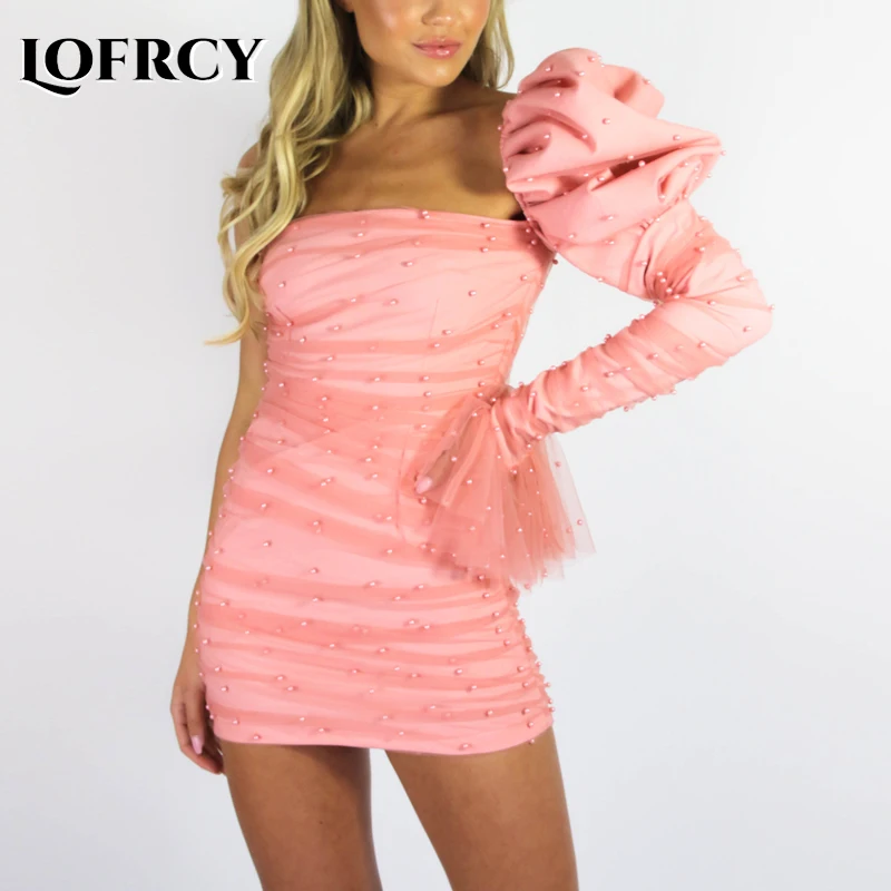 Фото One Shoulder Lovely Bodycon Pearl Mesh Ruched Dress Autumn Women Puff Long Sleeve Solid Wrap Slim Mini Casual Daily Party Женская One Shoulder Lovely Bodycon Pearl Mesh Ruched Dress Autumn Women Puff Long Sleeve Solid Wrap Slim Mini Casual Daily Party Женская
