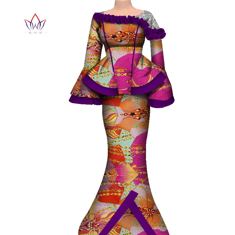 African Clothes Women Suit Flared Sleeve Long Dashiki Party Gowns Robes 2 Piece Sets Top and Skirts 2021 Africaine Femme WY060
