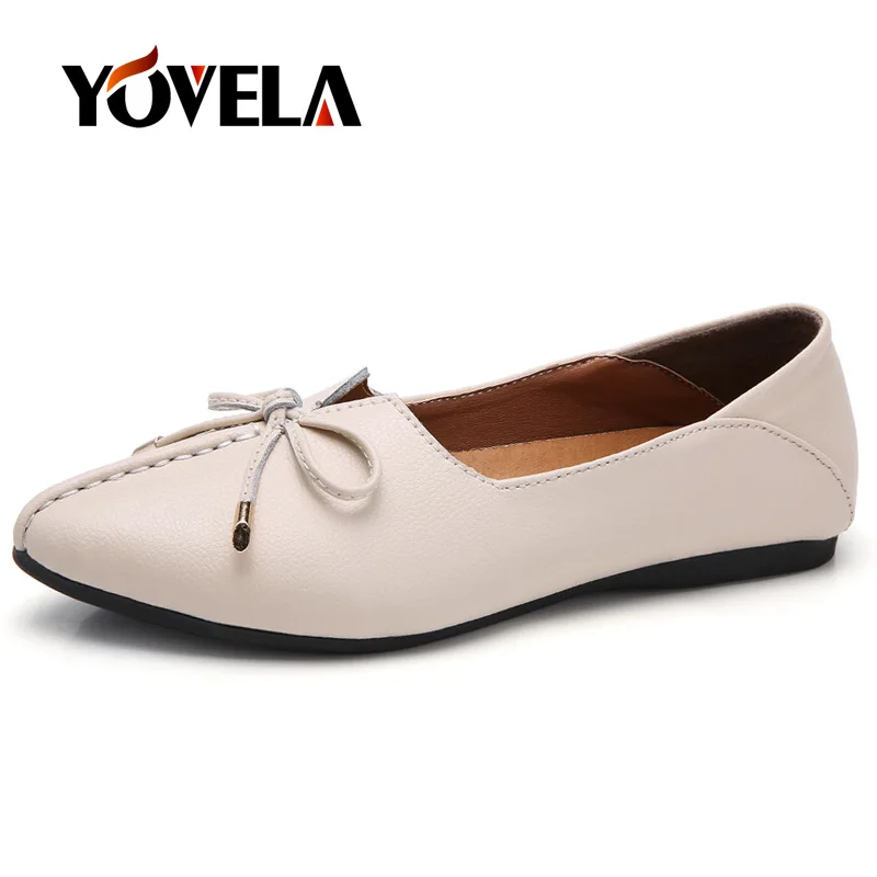 Туфли женские кожаные заостренный носок плоская подошва без застежки Мокасины