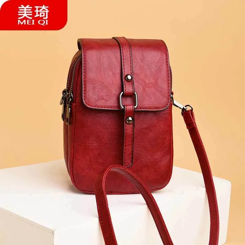 

High Quality New Fashion Leather versatile multi-layer shoulder messenger bag mini mobile phone bag