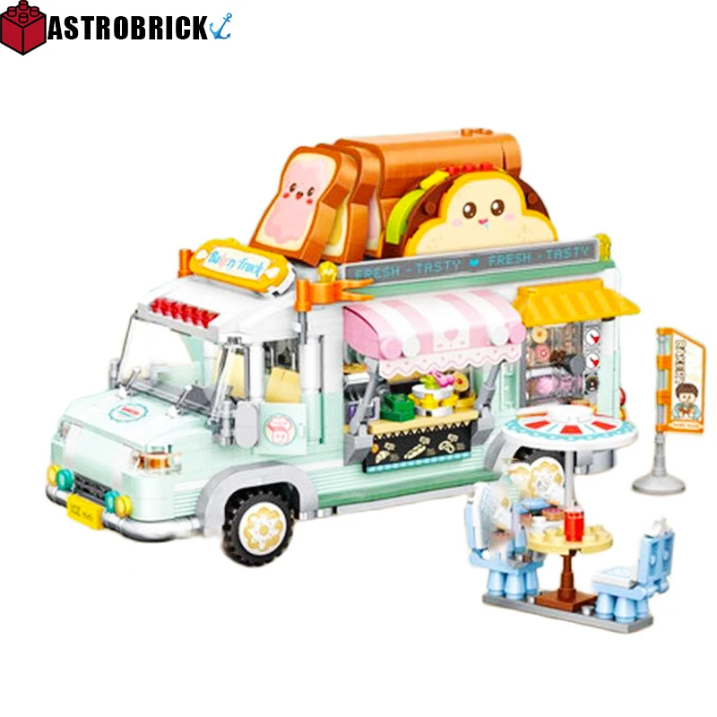 

New Mini Blocks Car DIY 3D Model Bakery Truck Building Blocks Set Micro Cartoon Car Bricks Toys For Children Christmas Gifts