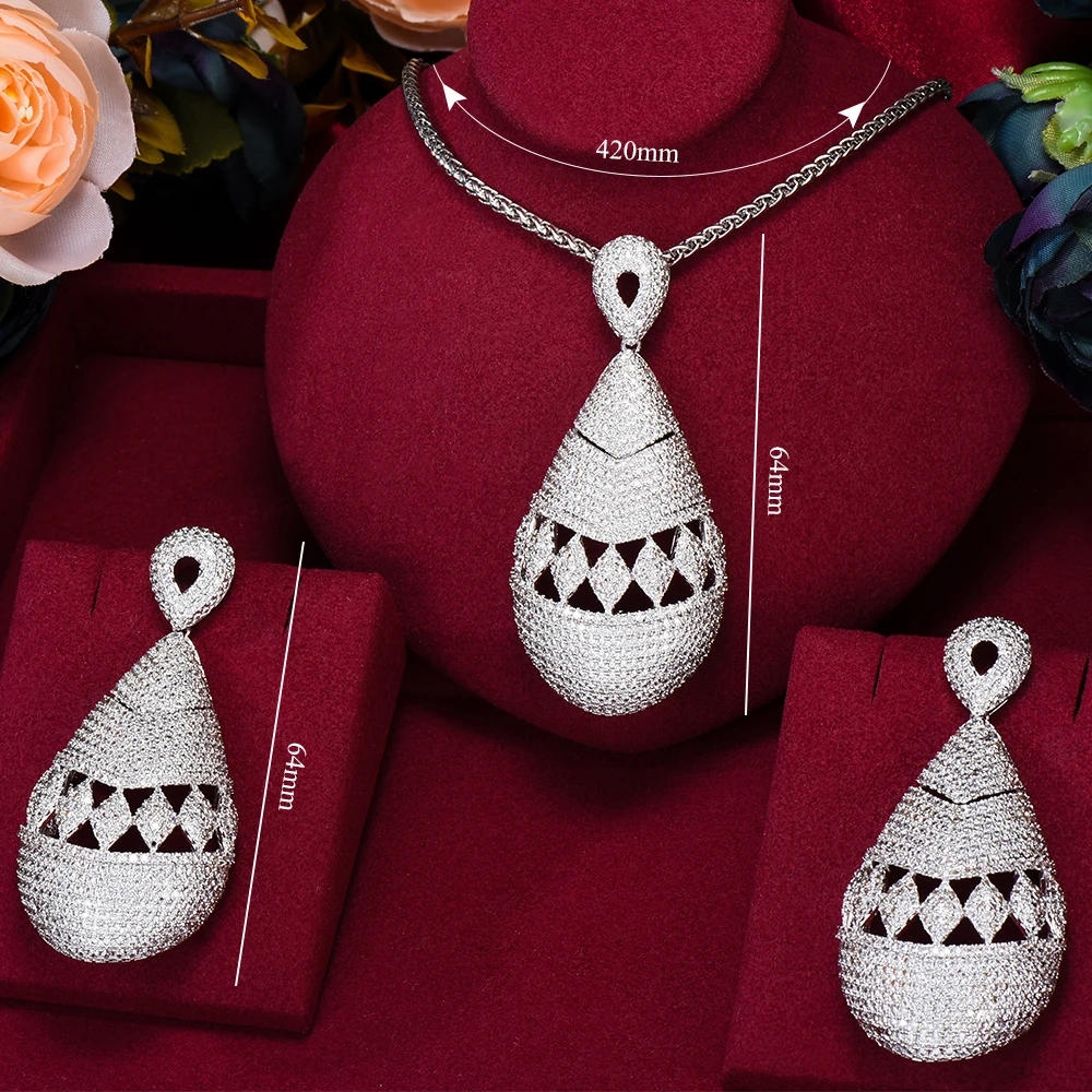 

GODKI Super Luxury Water Drop Cubic Zircon Crystal CZ Engagement Necklace Earring Set For Women Wedding DUBAI Bridal Jewelry Set