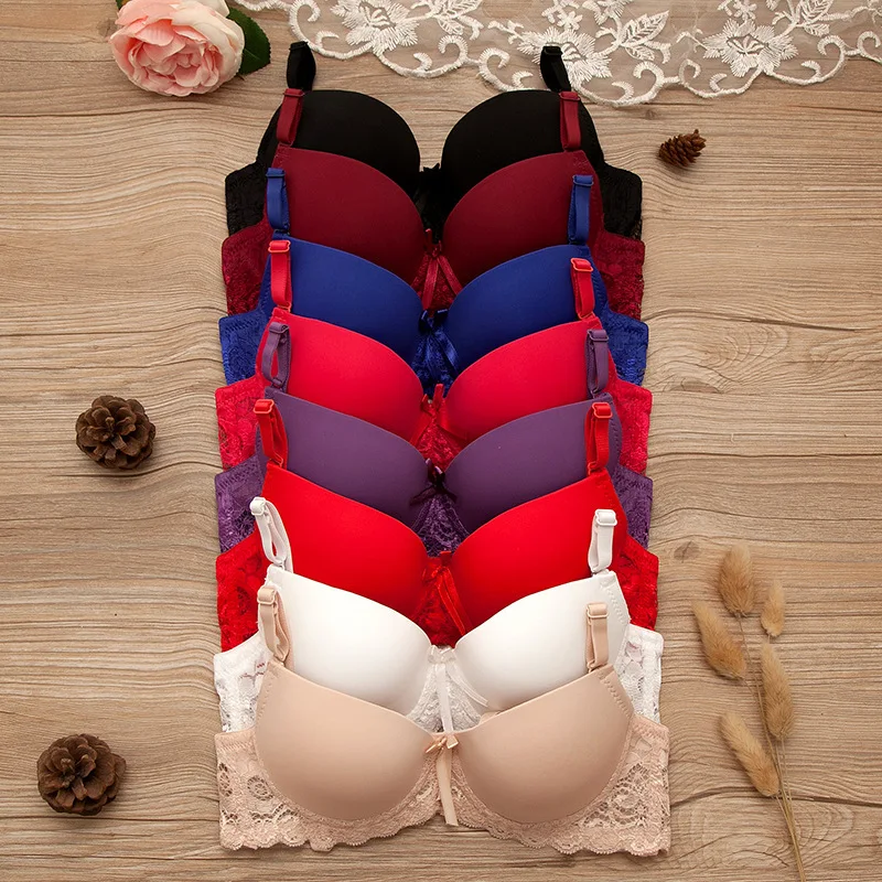 

New Japanese Girl Lace Bras Thin Push Up Comfortable Bralette Solid Color Small Chest Underwear Sexy Vest Female Cotton Lingerie