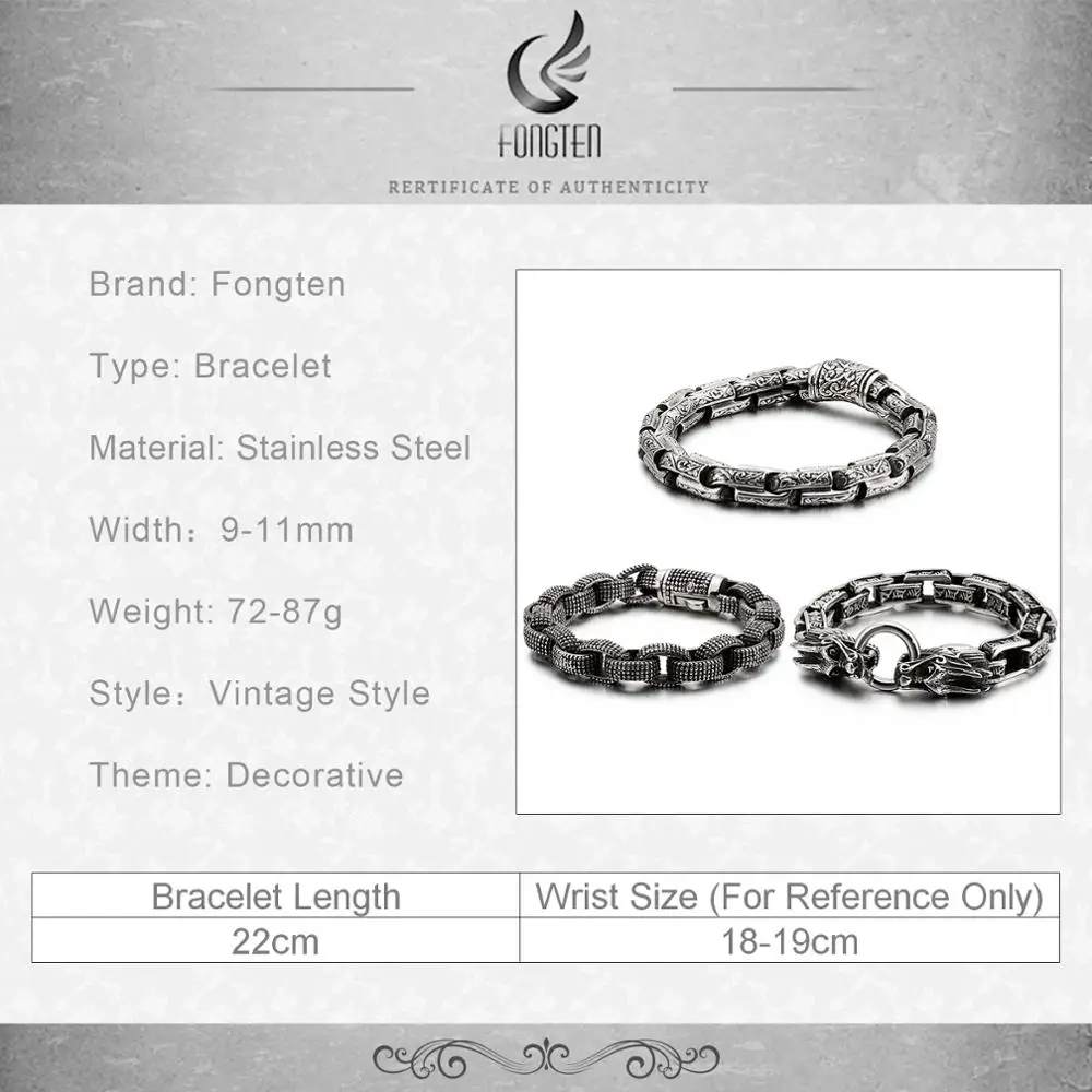 Fongten панковские мужские браслеты винтажные с цепочкой и в виде дракона|Цепочки