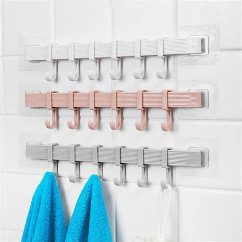 

New Multifunction Storage Hook Holder 6 Hooks Wall Door Holder Hanger Rack For Spoon Scoop Bathroom Kitchen Organizer