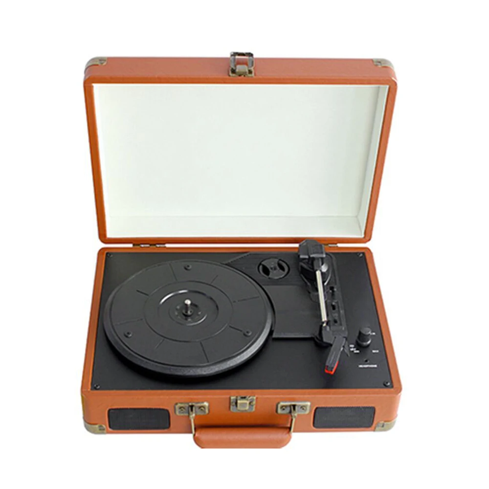 

Vintage Phonograph Portable Suitcase Record Player Belt Drive Turntable with 3 Speeds Aux Input RCA Output Headphone Jack