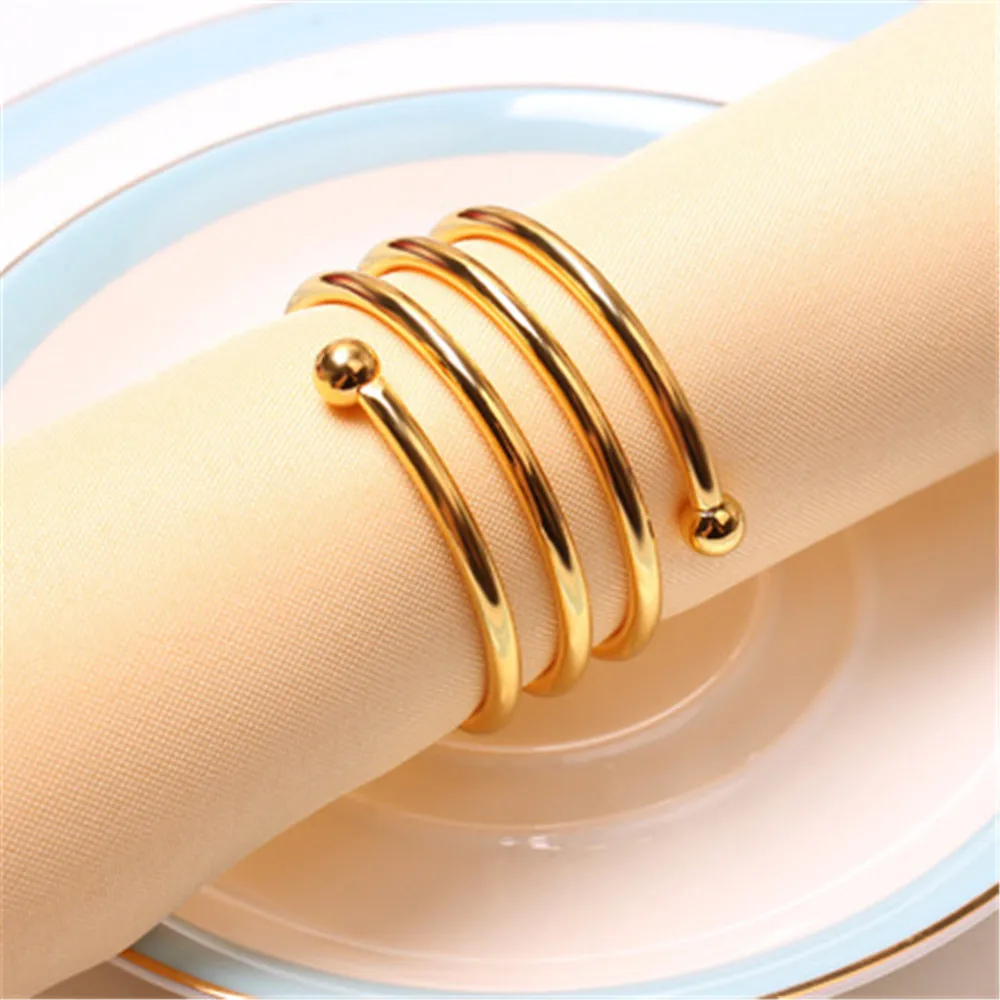 

12PCS metal spring napkin ring napkin buckle wedding hotel double bead napkin ring mat towel ring gold / silver