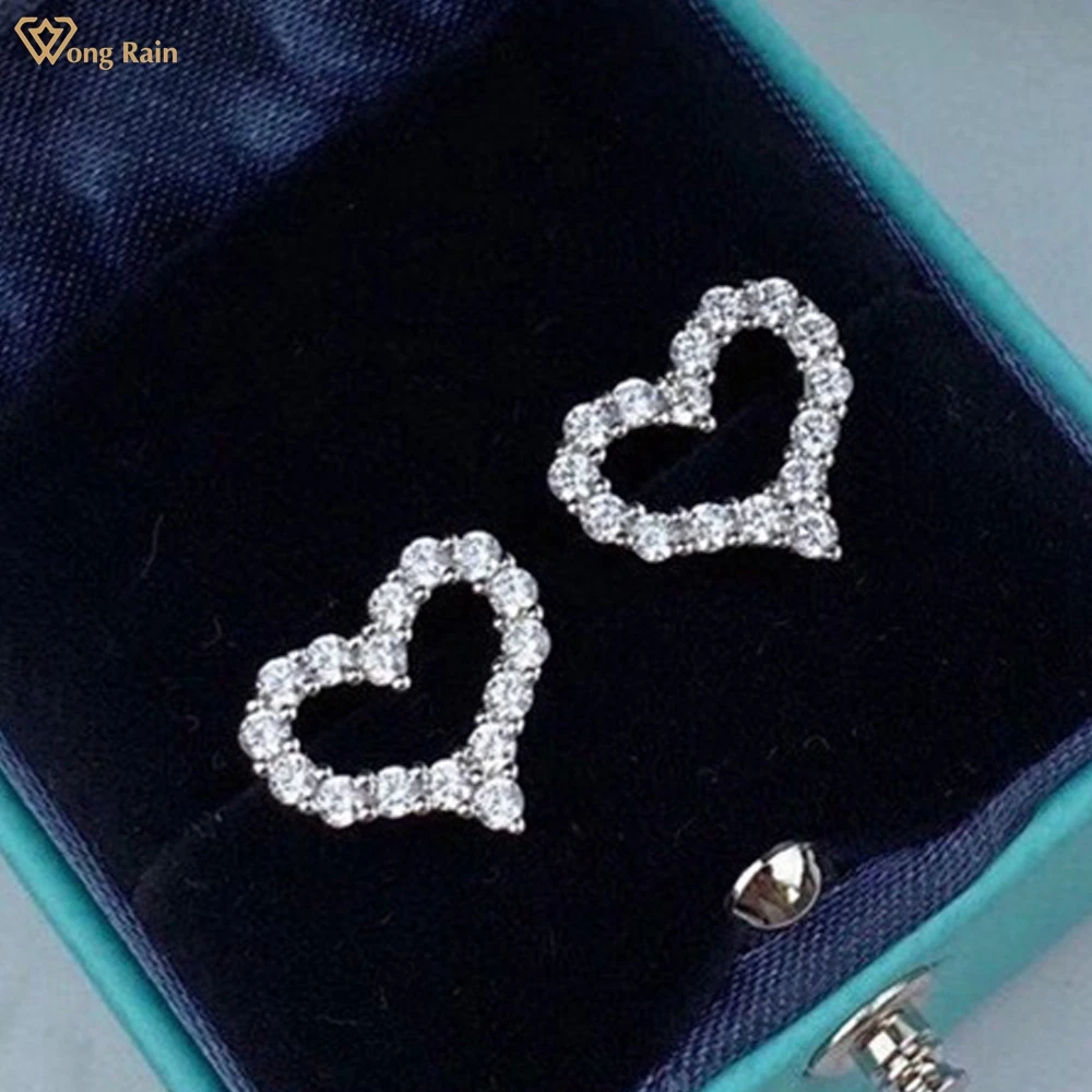 

Wong Rain 100% 925 Sterling Silver Heart Created Moissanite Gemstone Wedding Engagement Romantic Ear Studs Earrings Fine Jewelry