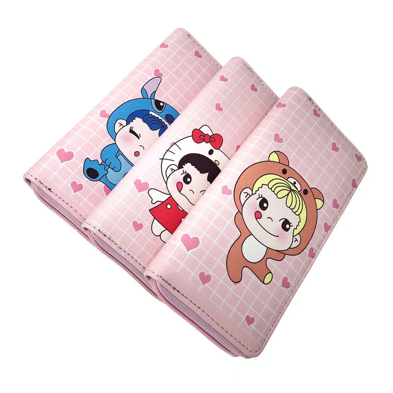 

KANDRA Cute Cartoon Girls Pattern Vegan Leather Wallet for Women 2020 New Card Holder Heart Lattice Long Wallet Zipper Wholesale
