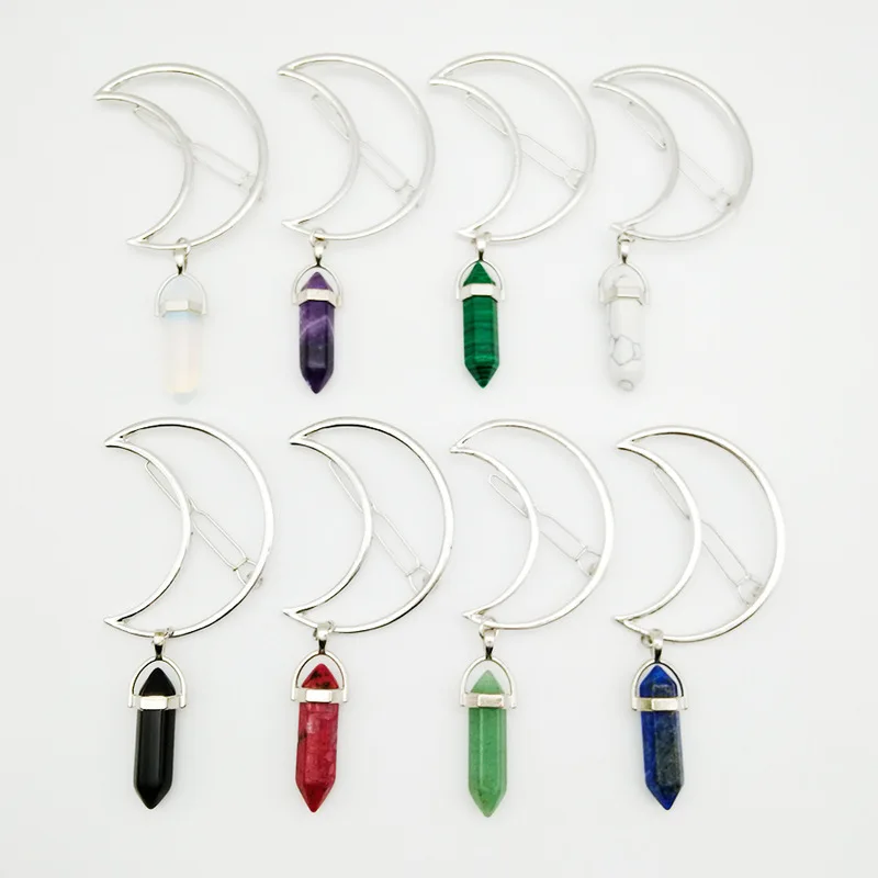 Новая мода Cresent Moon Quartz Шестигранная Призма очарование заколка для волос заколки