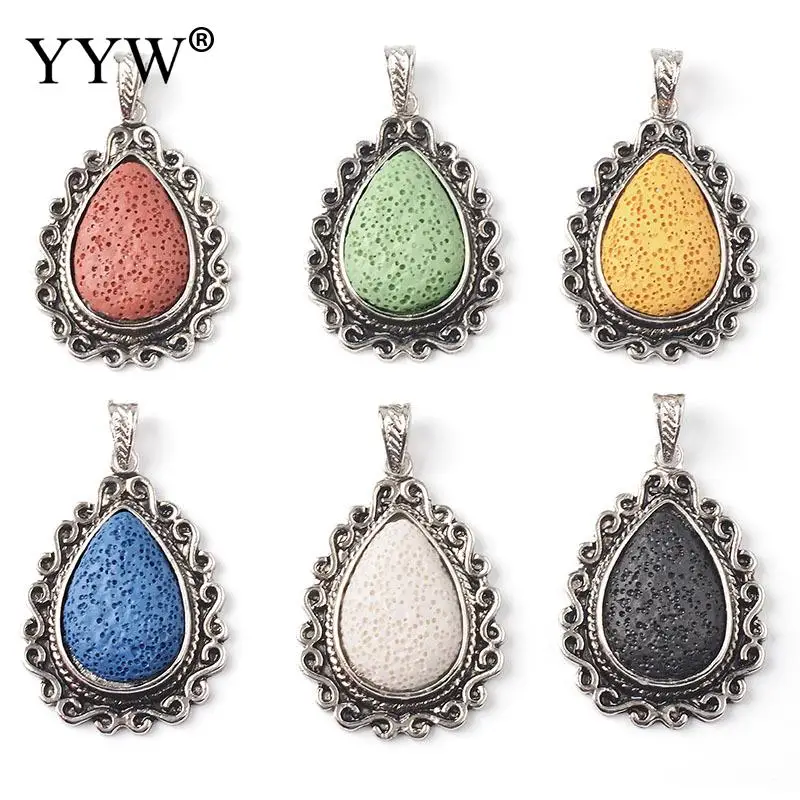 Подвеска из вулканического камня Lava натуральная зернистая Капля воды плоская