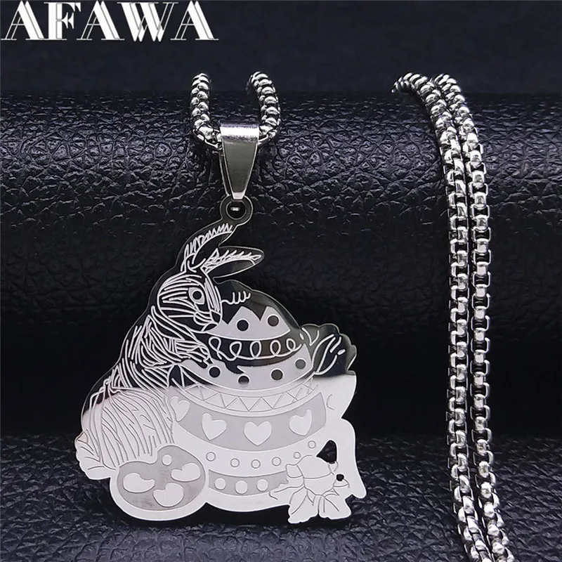 

Bunny Eggs Stainless Steel Statement Necklace Women/Men Silver Color Animal Necklaces Jewelry Easter Gift bijoux femme N2223S01