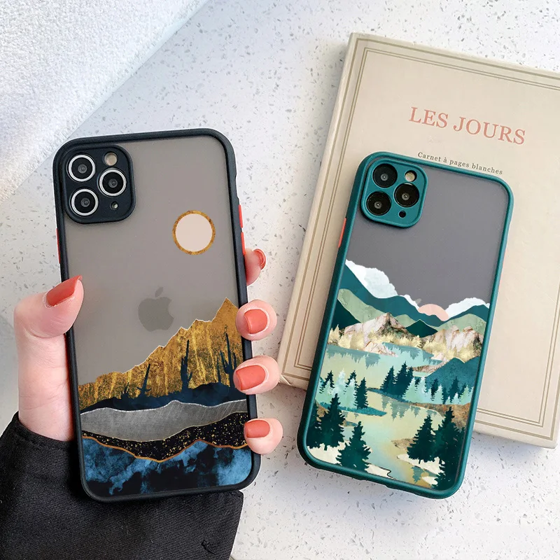 Hand Painted Phone Case For iphone X XS MAX XR Scenery Hard Shockproof Case For iPhone 12 13 11 pro MAX Mini 6s 7 8 Plus SE 2020
