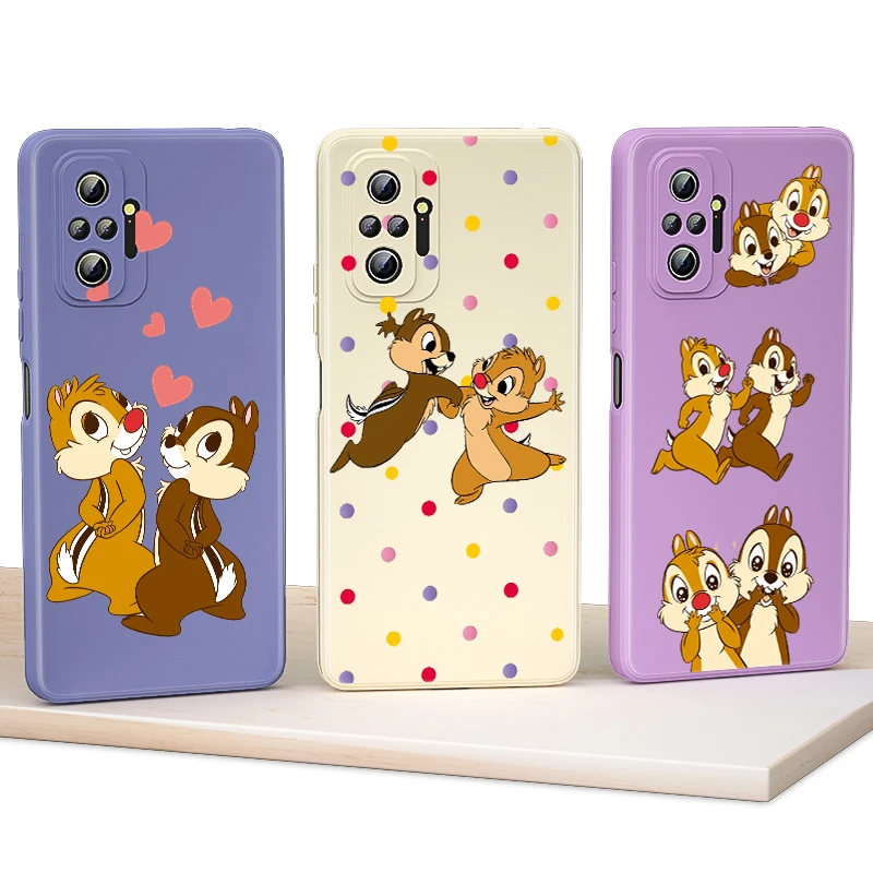 

Phone Case For Xiaomi Redmi Note 10S 10T 10 9T 9 9S 8T 8 7 Pro Max 5G Cute Chip And Dale Liquid Silicone Soft Cover
