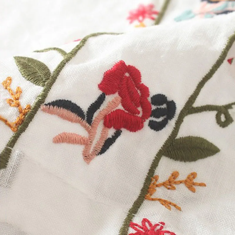 Винтажная Свободная Повседневная блузка из хлопка и льна с вышивкой |