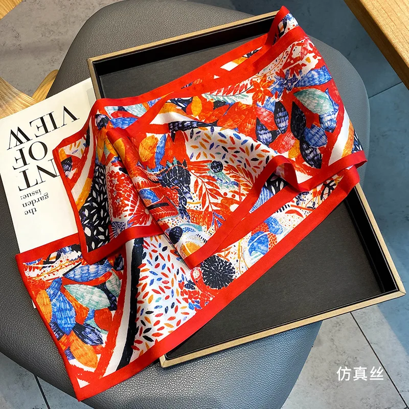 

Luxury Brand Silk Scarf Women Soft neckerchife Hijab 2022 Female Foulard Print Scarves Office Ladies Shawl Bandanna Handkerchief