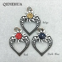 3pcs charms bohemian heart jewelry making antique silver fashion rhinestone edelweiss necklace diy making jewelry findings
