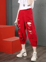 ripped jeans loose 2021 new wide leg pants for women y2k daddy loose cropped fashion trousers