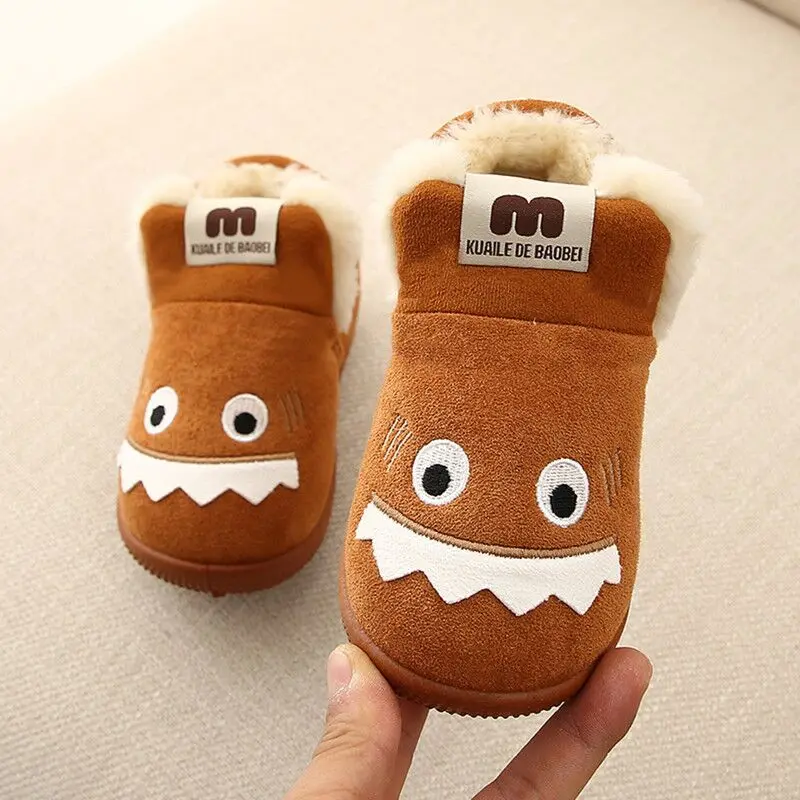 Winter Kids Home Boots Shoes Cartoon Children's Slippers Kids Girls Shoes Plus Velvet Anti-slip Boys Slippers Girls Snow Boots