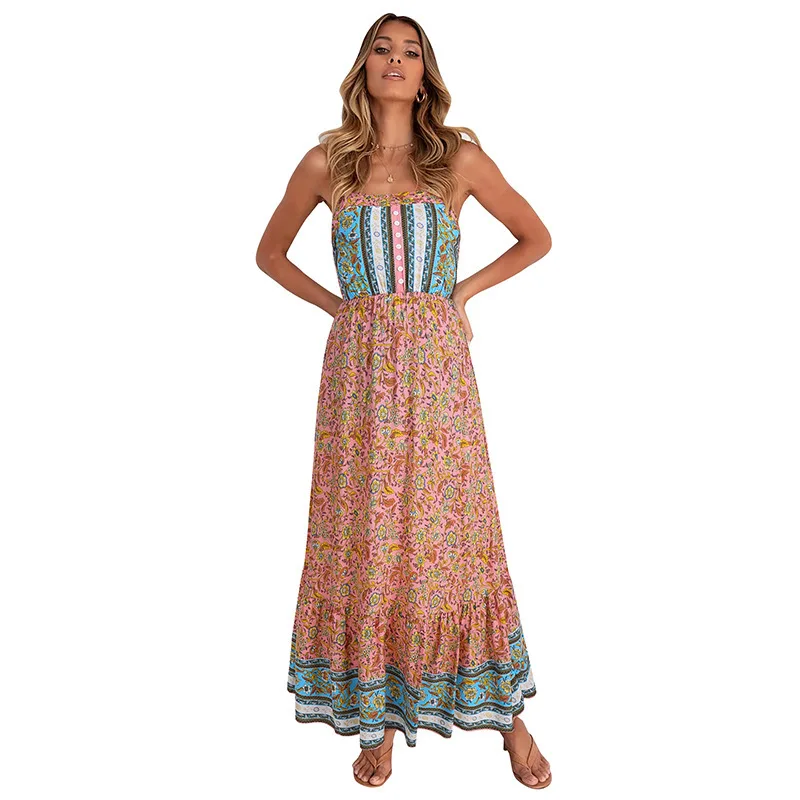 

2021 Fashion Casual Spring And Summer New European And American Women's Print Hanging Wide Loose Long Skirt Floral Dress Women
