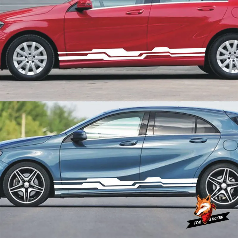 Глянцевая Автомобильная боковая наклейка автомобильные двойные гоночные полосы