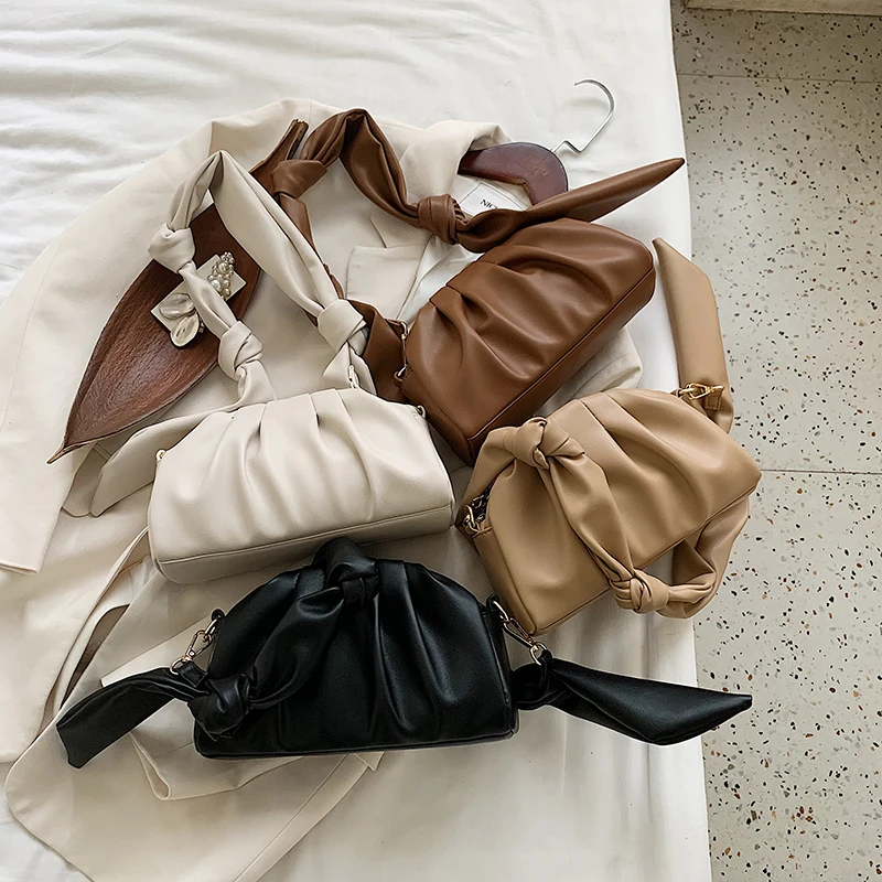 

Fold Women's Bag 2021 Trend Shoulder Bag Crossbody PU Leather Small Handbags Female Dumpling Baguette Sling Bags Branded Vintage