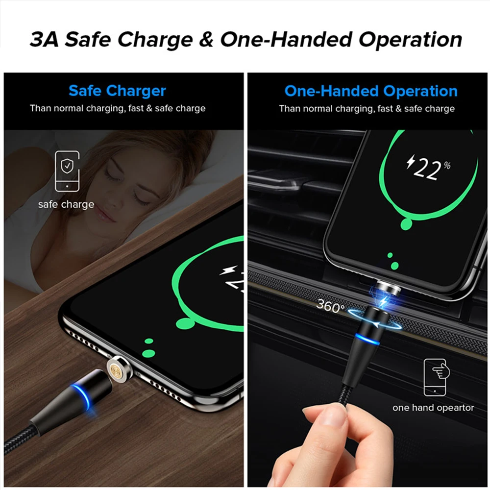 QC 3,0 9V Магнитный кабель для быстрой зарядки 3A светодиодный кабель Micro USB type C Tape 8 Pin Quick Charge 3,0 для samsung Xiaomi Redmi huawei