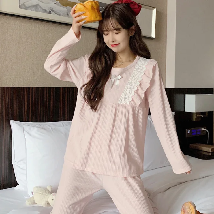Women's Pajamas Autumn Sweet and Lovely Princess Style Korean Girl Long Sleeve Pull Frame Cotton Home Wear Set