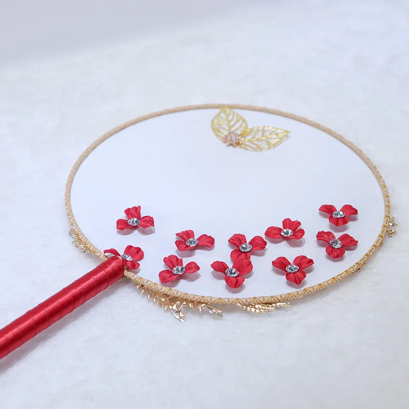 

Bridal Fan Bouquets Luxury Chinese Pearls Appliques Handmade Flowers Metal Round Hand Fan Wedding Accessories SPH207