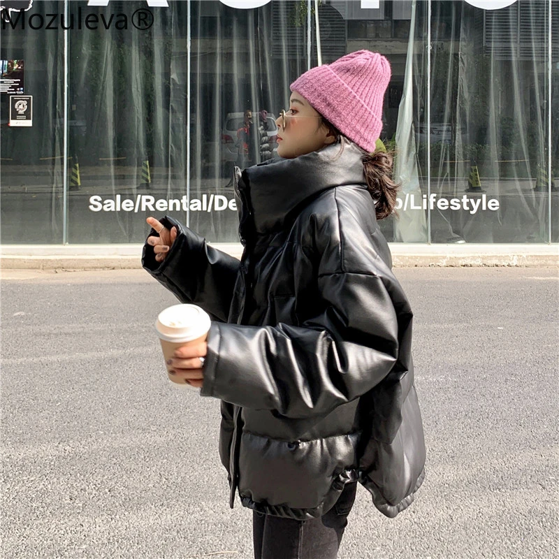 

Mozuleva PU Leather Parka Women Thick Warm Faux Leather Puffer Coat 2020 Harajuku Style Oversized Winter Jacket Woman