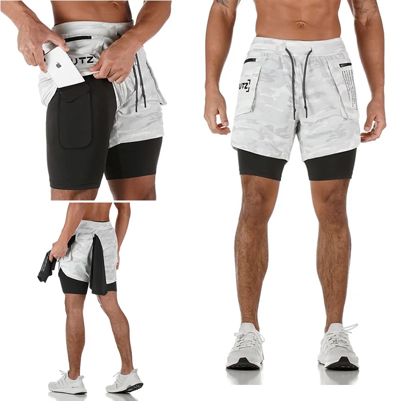

Sports shorts men 2 in 1 safety pocket running jogging gym fitness training shorts summer men's fit sports casual bottoms