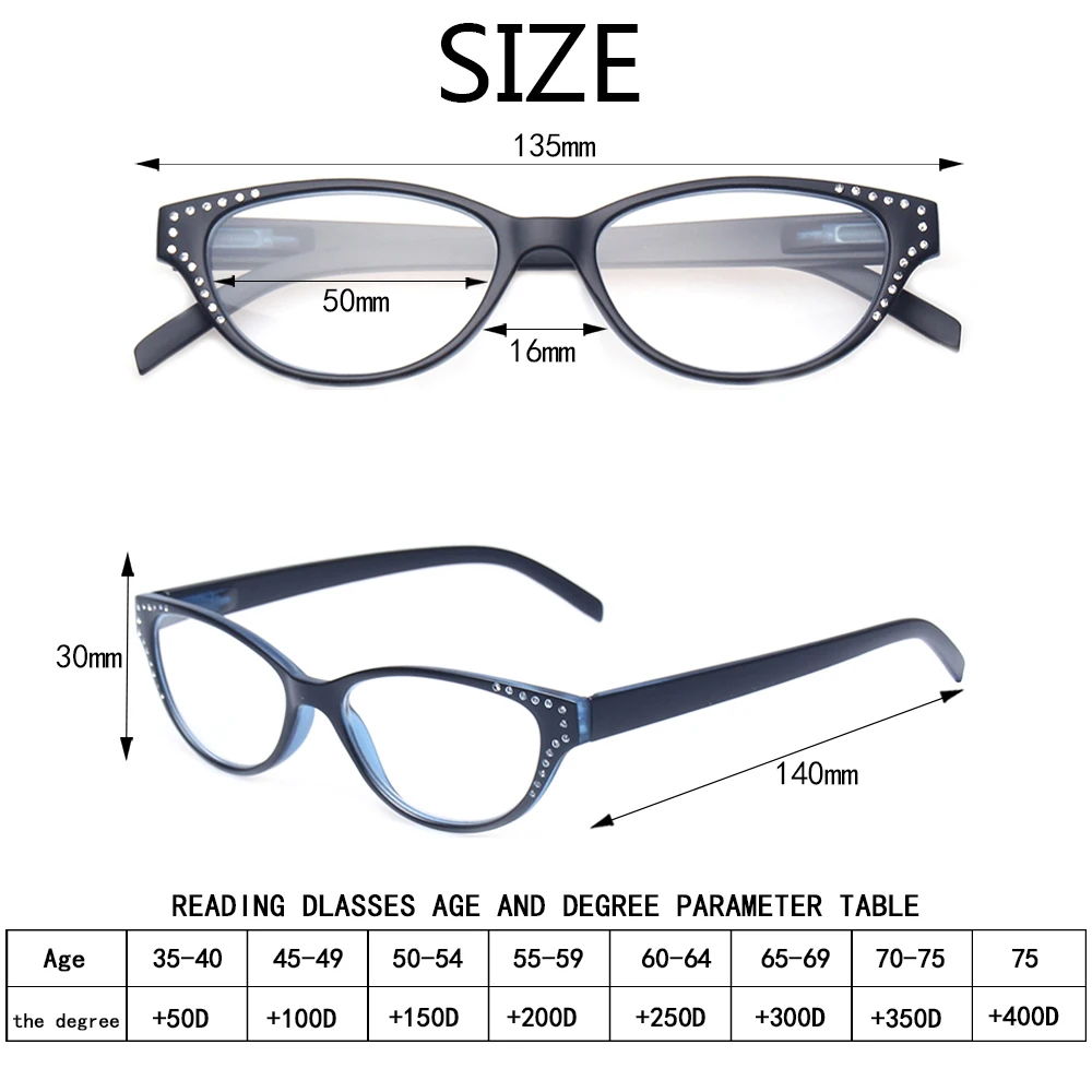 Henotin Reading Glasses Spring Hinge Women's Cat Eye Frame Decorative Eyewear Men Women Reader Eyeglasses 0~600 | Аксессуары для
