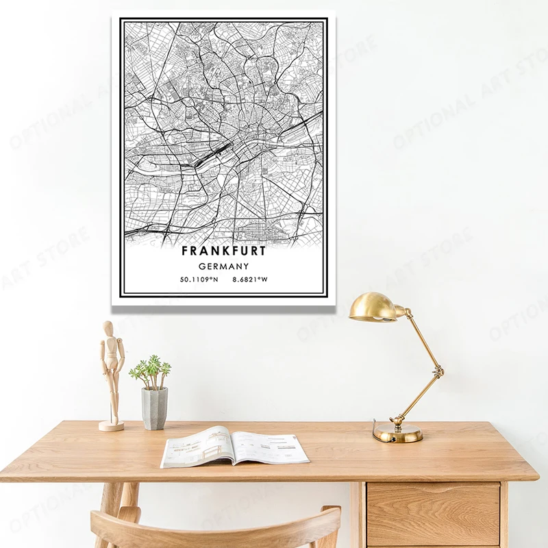 

FRANKFURT Map Art Canvas Painting Wall Art Print Modern Poster Wall Pictures For Living Room Decor