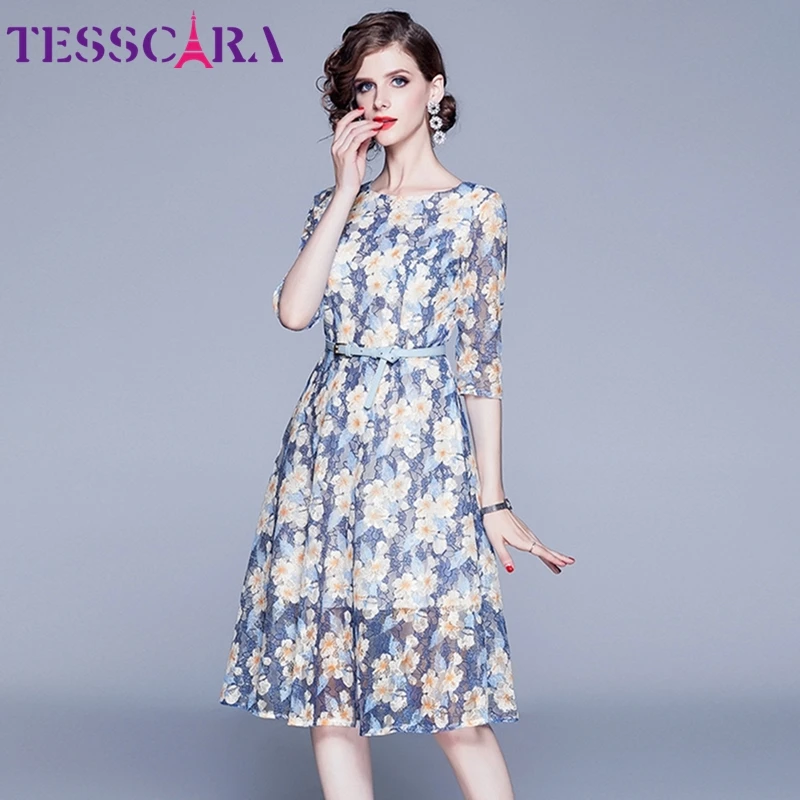 Женское кружевное платье TESSCARA Элегантное коктейльное с цветочным принтом для
