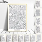 Черно-белая карта городов мира Картина на холсте Мадрид Лондон Нью-Йорк Берлин Городская линия настенная печать плакат для украшения комнаты