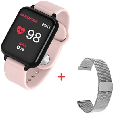 add steel strap Умные часы B57, водонепроницаемые, пульсометр, кровяное давление, несколько видов спорта, умные часы для женщин, носимые часы, мужские умные часы - Цвет: add steel strap