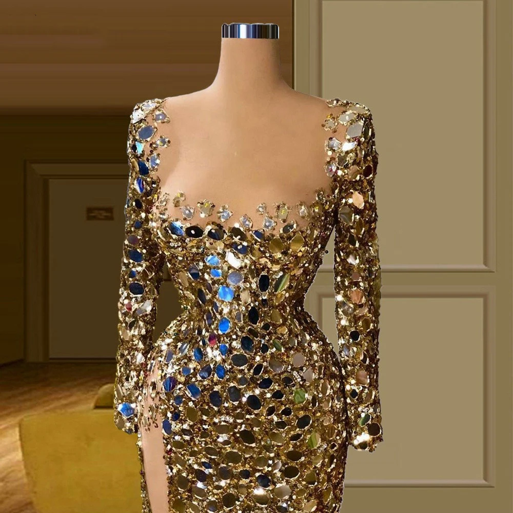 

YILIBER Evening dresses 2021 vintage vlack pearls long sleeves evening gowns beading prom dresses for women short dresses