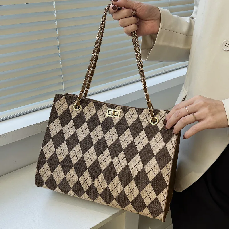 

Big Chain Women's Messenger Bag Quality Cloth Handbags Diamond Pattern Shoulder Bag Female Large All Match Design Crossbody Bag