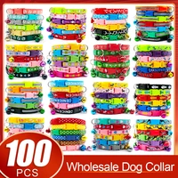 100pc different styles pet dog cat collar adjustable buckles with bell for small pets cute fashion colourful paw bone plate