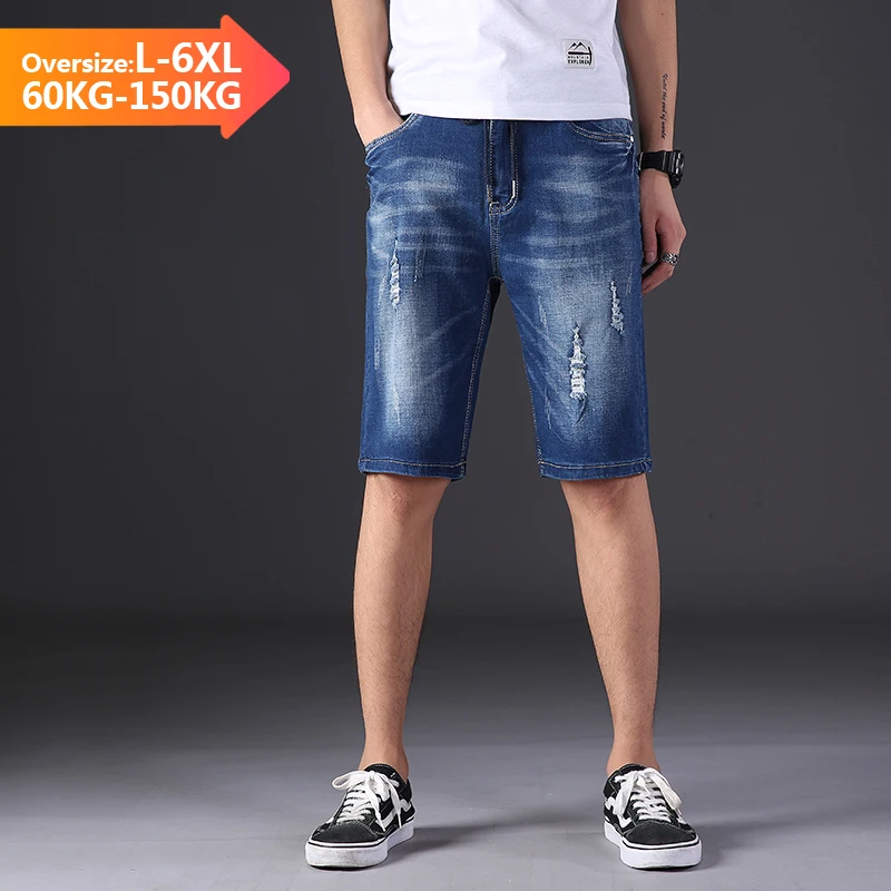 

Men's Loose Blue Denim Shorts Summer New Straight Jeans Shorts Male People Classic Brand Oversize Large size 3xl 4XL 5XL 6XL