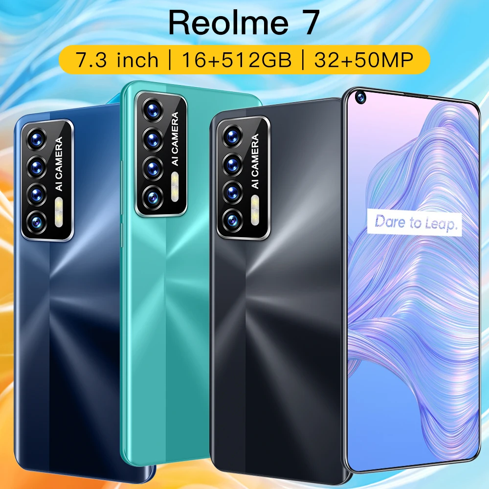 reolme 7 16gb512gb 7 3inch full screen smartphone 32mp50mp camera 6800mah cell phone global version cheapest smart phone free global shipping