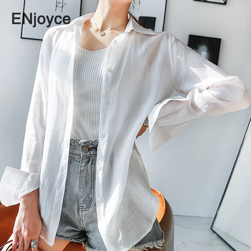 Блузка женская льняная с длинным рукавом повседневная приталенная рубашка в