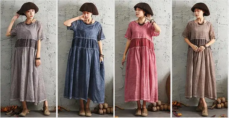 NINI WONDERLAND летнее лоскутное хлопковое льняное платье с коротким рукавом, женское свободное повседневное длинное платье с принтом, винтажная одежда большого размера